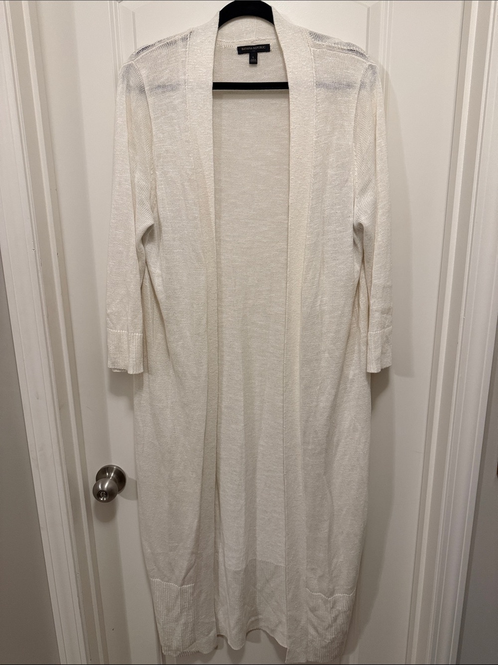 Banana Republic Cream Long Open-Front Knit Cardigan